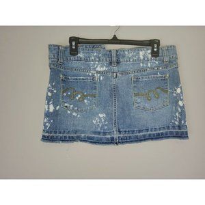 Wet Seal‎ M Y2K Distressed White Paint Splatter Mini Denim Skirt